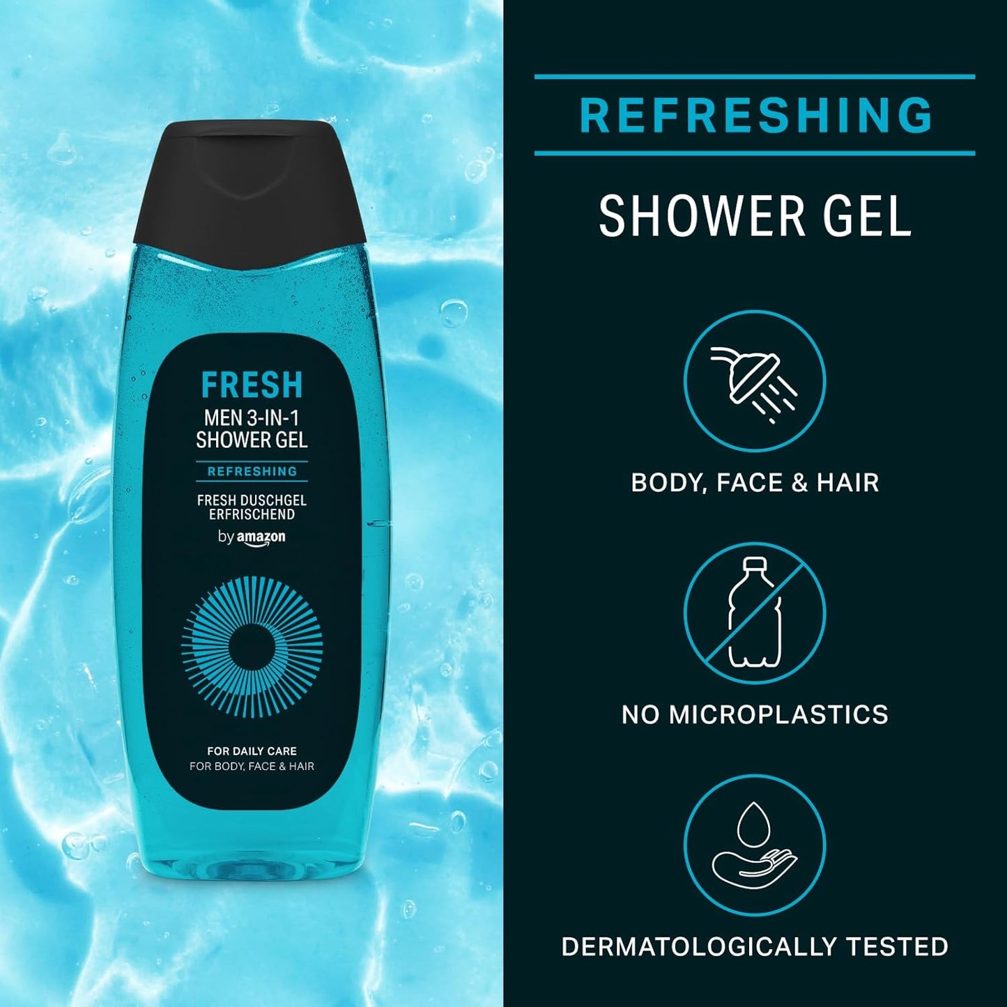 2x Refreshing Men Fresh 3 in 1 Shower Gel - for Body, Face & Hair Wash Gel