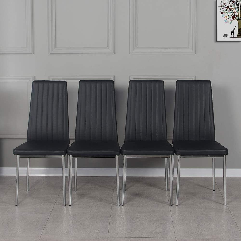 4 Pcs Faux Leather PU Padded Dining Chairs Kitchen Dining Room Chair Set Family