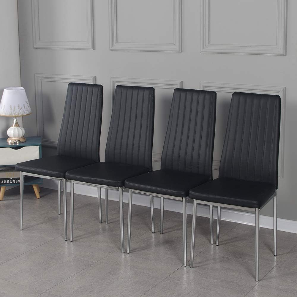 4 Pcs Faux Leather PU Padded Dining Chairs Kitchen Dining Room Chair Set Family