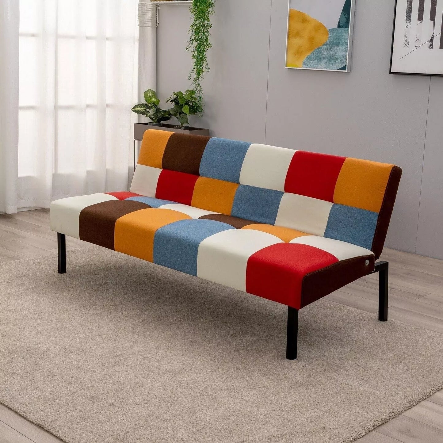 Sofa + Bed Modern Sleeper Sofa Settee Rainbow Patchwork for Living Room