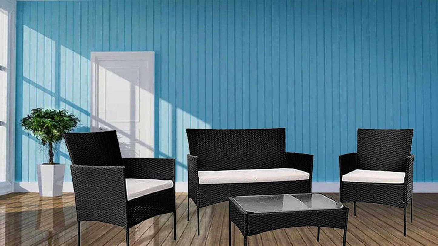 Garden Furniture Outdoor Patio Rattan Set, Patio Sofa Chairs & Table 4 Piece Set