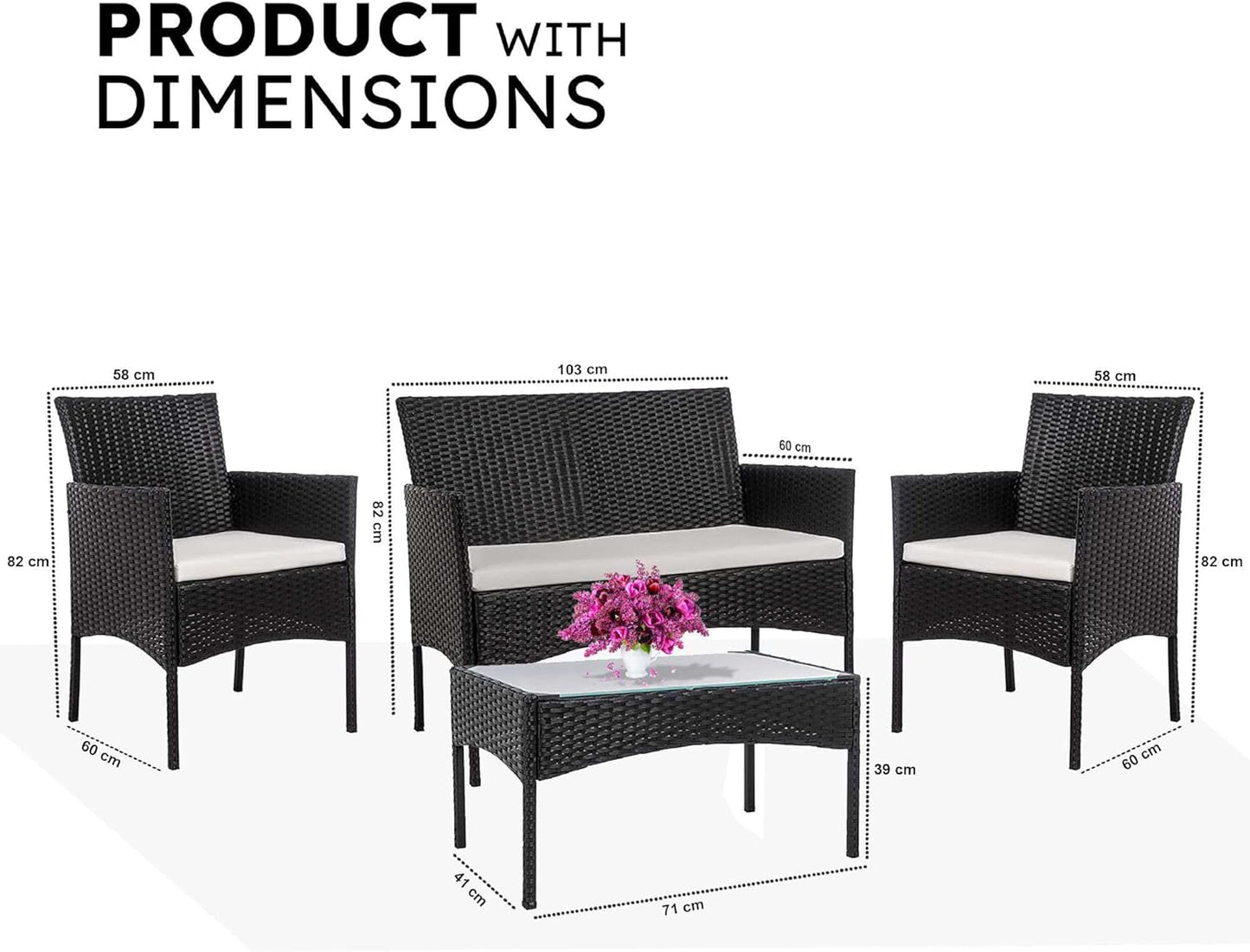 Garden Furniture Outdoor Patio Rattan Set, Patio Sofa Chairs & Table 4 Piece Set