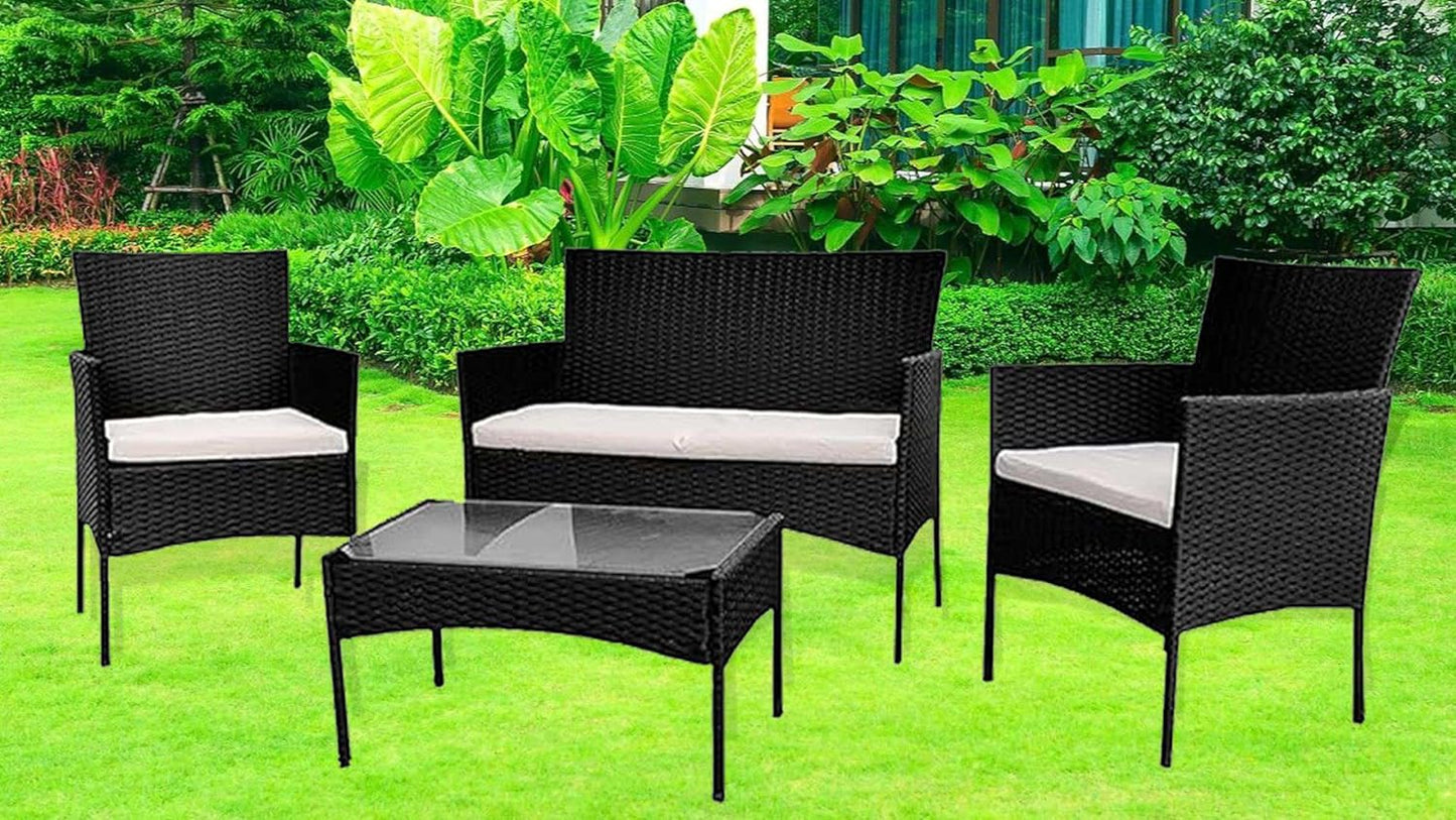 Garden Furniture Outdoor Patio Rattan Set, Patio Sofa Chairs & Table 4 Piece Set