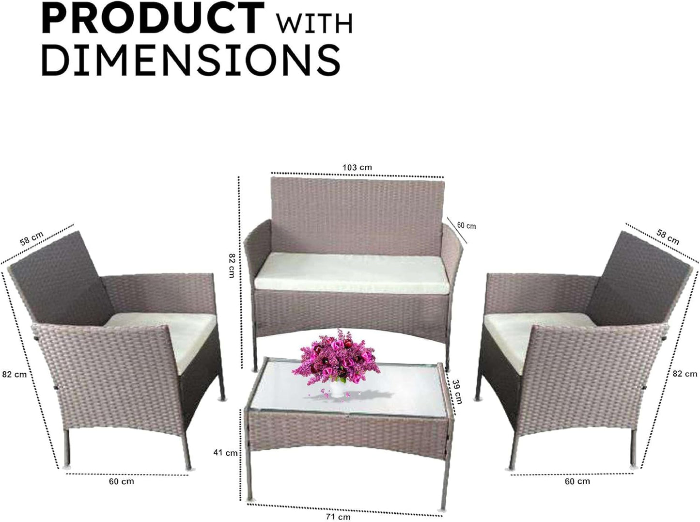 Garden Furniture Outdoor Patio Rattan Set, Patio Sofa Chairs & Table 4 Piece Set