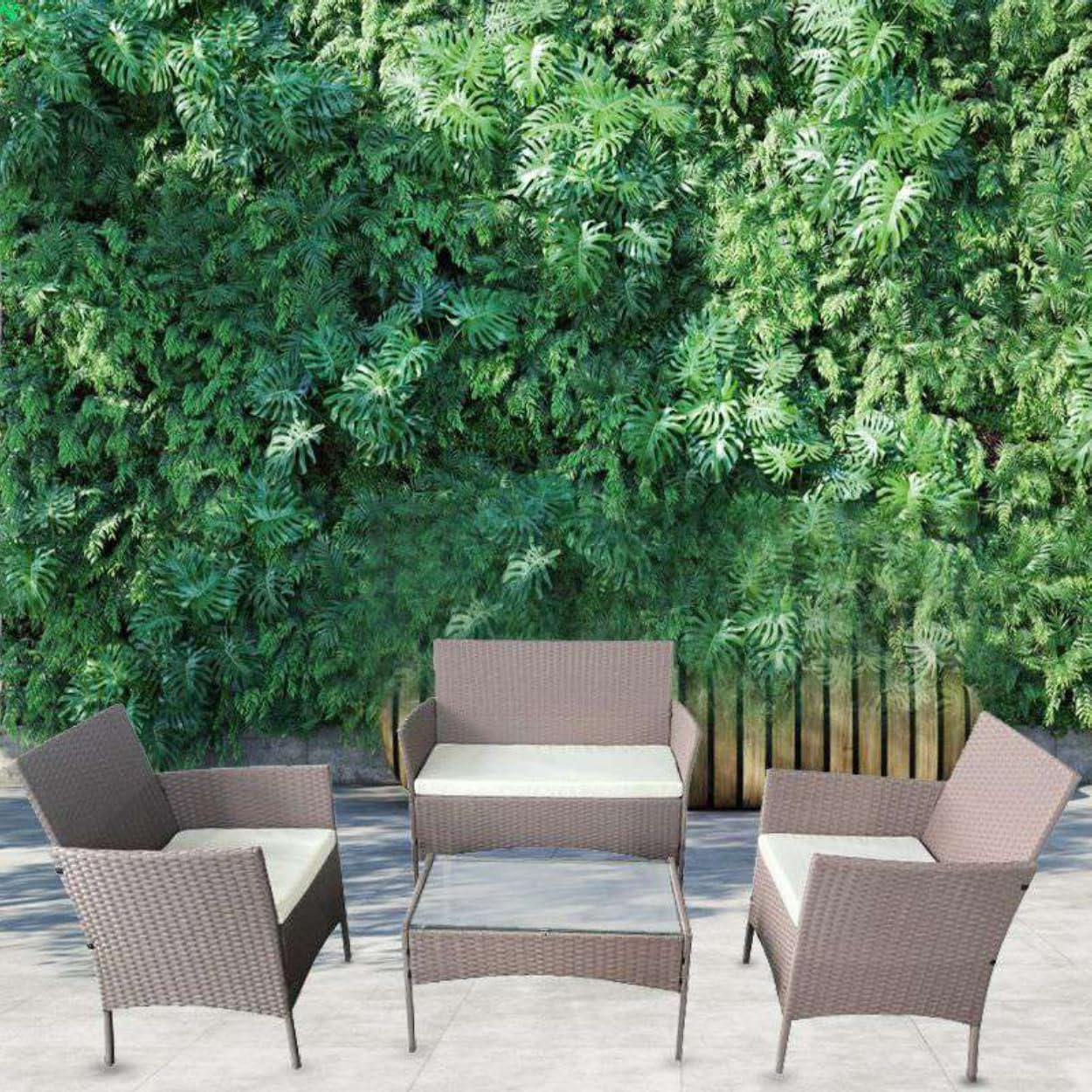 Garden Furniture Outdoor Patio Rattan Set, Patio Sofa Chairs & Table 4 Piece Set