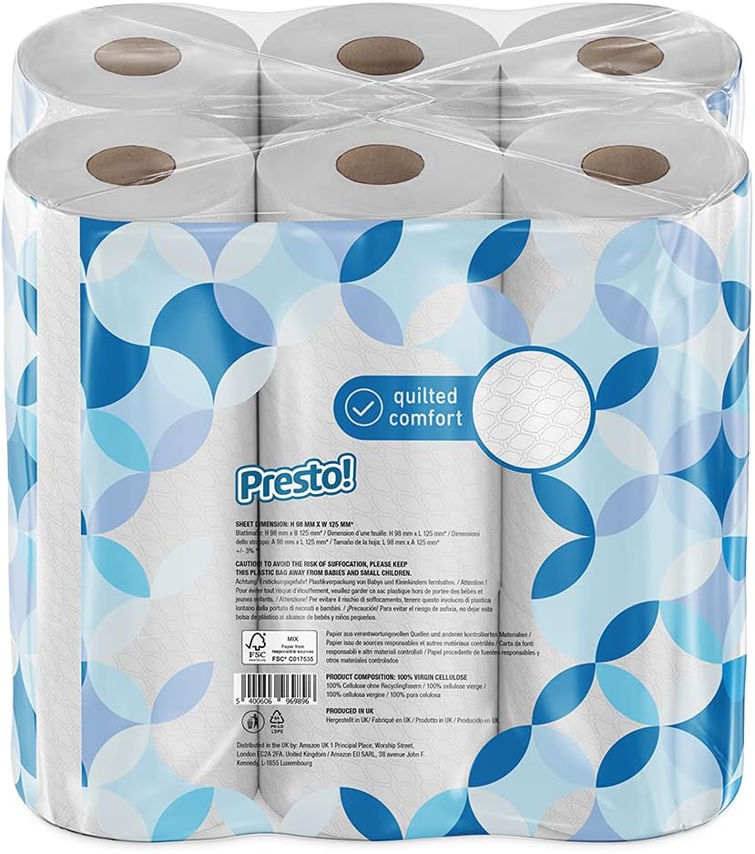 Premium 3 Ply Quilted Toilet Roll Velvety Soft Unscented 18 Rolls, Soft & Strong
