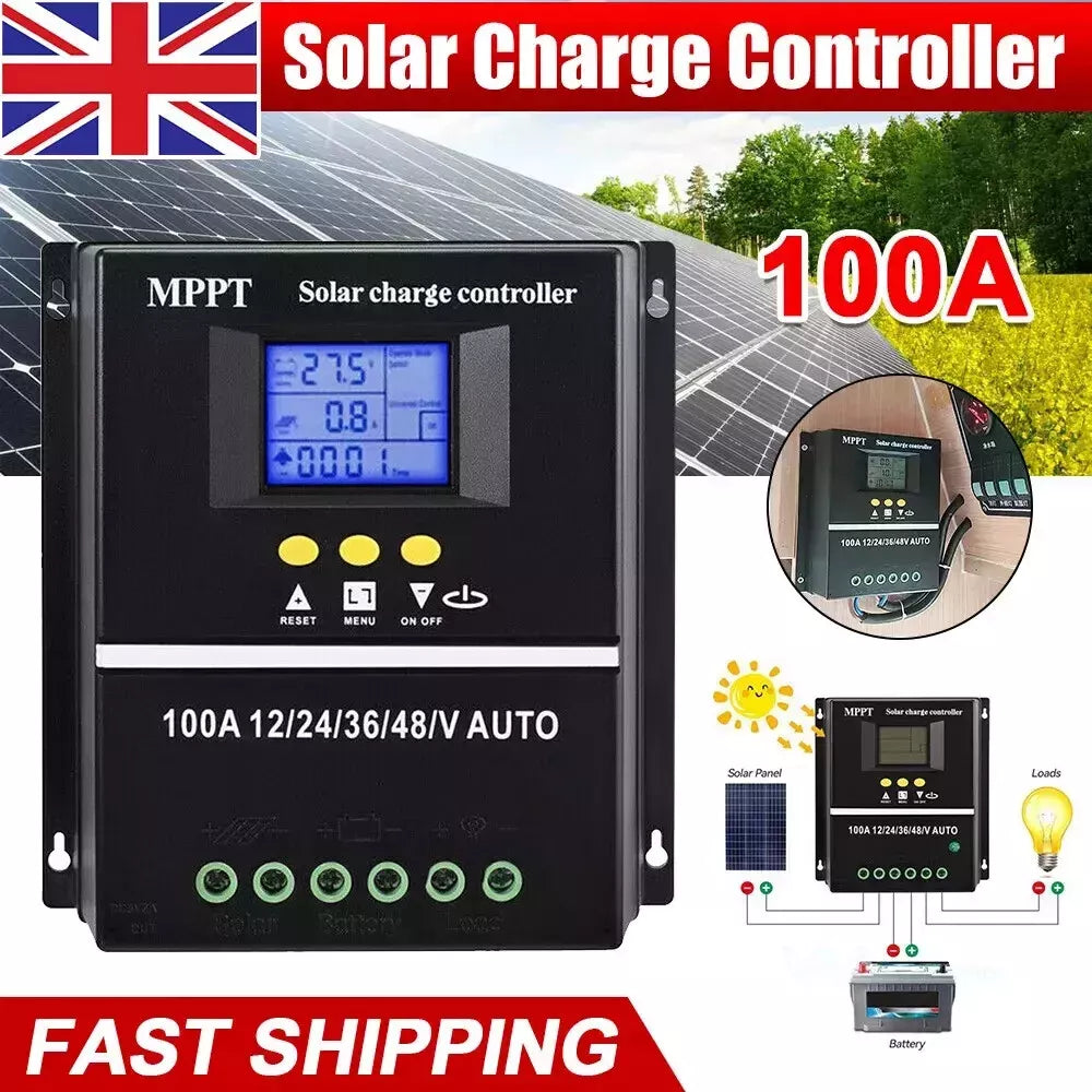 100A MPPT solar charge controller for 12V 24V 36V 48V battery & 200V solar input