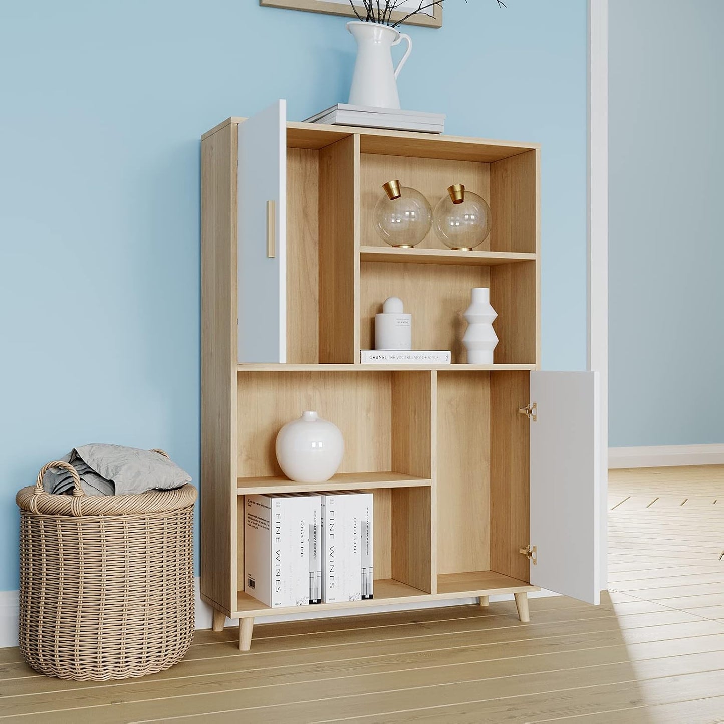 Modern 2 Door Sideboard Display Cabinet Wooden Cupboard Living Room Storage Book