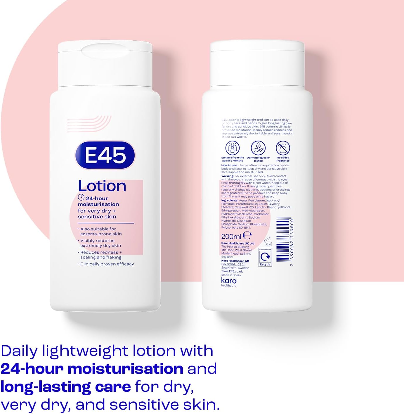 E45 Moisturising Lotion 200 ml - Dermatological Body Lotion Dry & Sensitive Skin