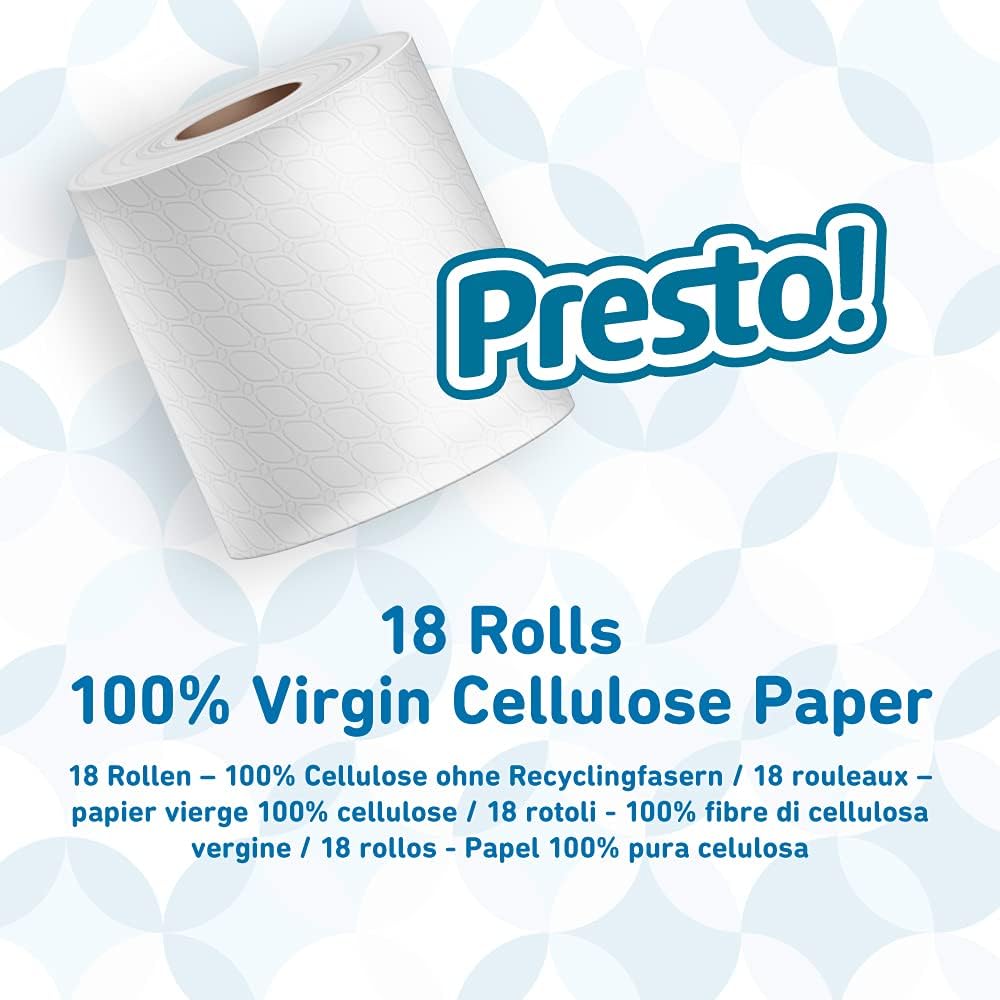 Premium 3 Ply Quilted Toilet Roll Velvety Soft Unscented 18 Rolls, Soft & Strong