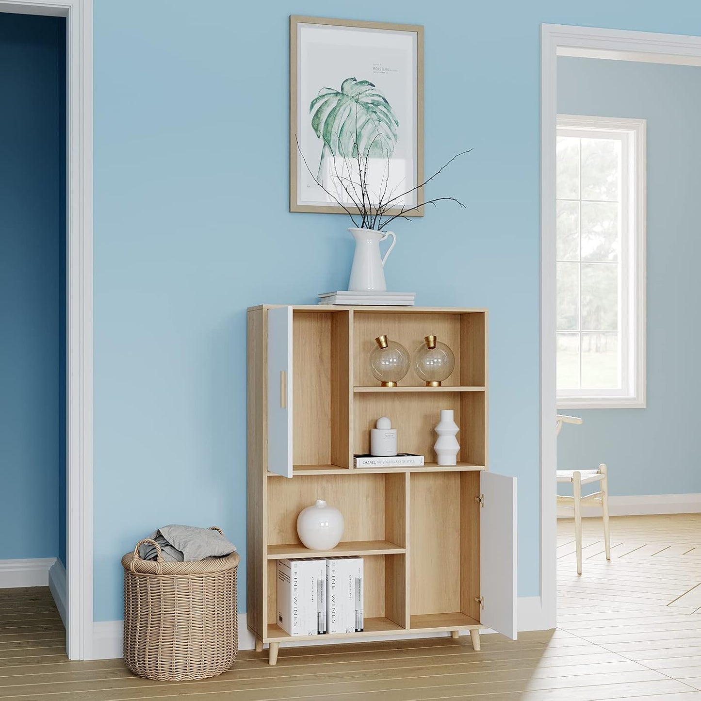 Modern 2 Door Sideboard Display Cabinet Wooden Cupboard Living Room Storage Book