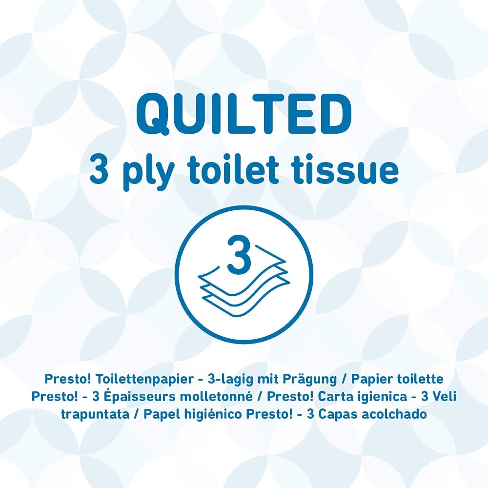 Premium 3 Ply Quilted Toilet Roll Velvety Soft Unscented 18 Rolls, Soft & Strong
