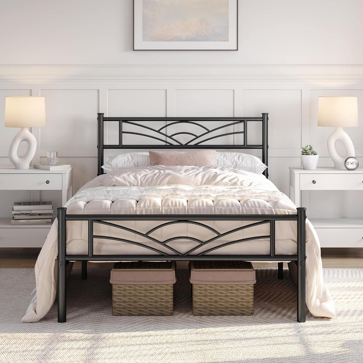 3ft Single Bed Frame, Strong Iron Platform Bed, Metal Slatted Bed for Bedrooms