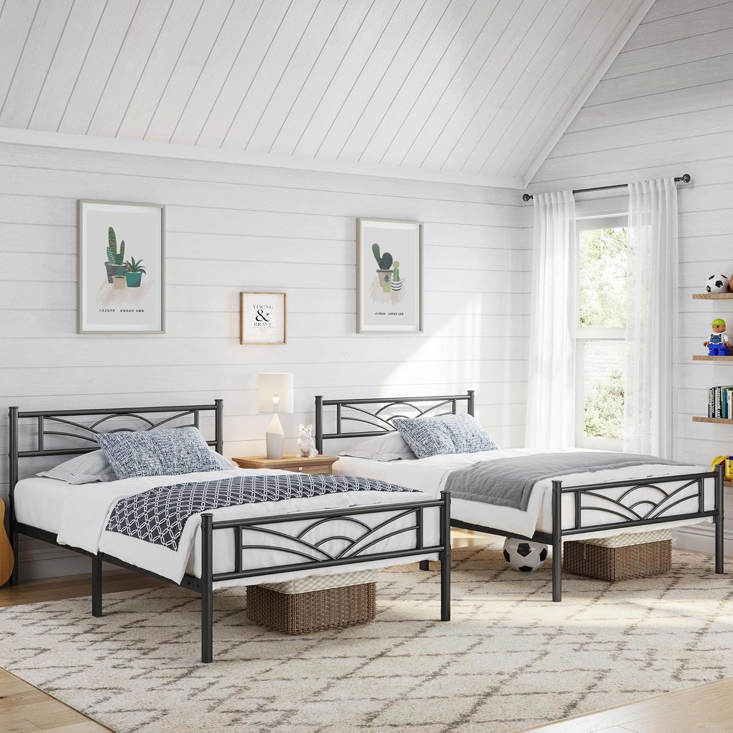 3ft Single Bed Frame, Strong Iron Platform Bed, Metal Slatted Bed for Bedrooms