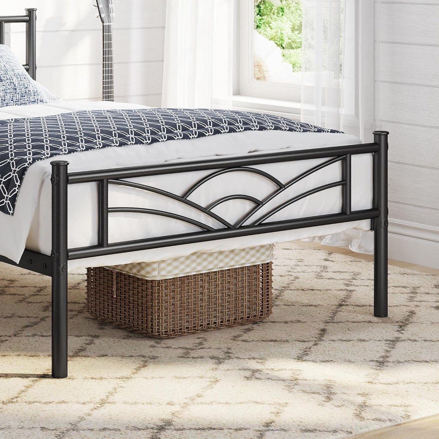 3ft Single Bed Frame, Strong Iron Platform Bed, Metal Slatted Bed for Bedrooms