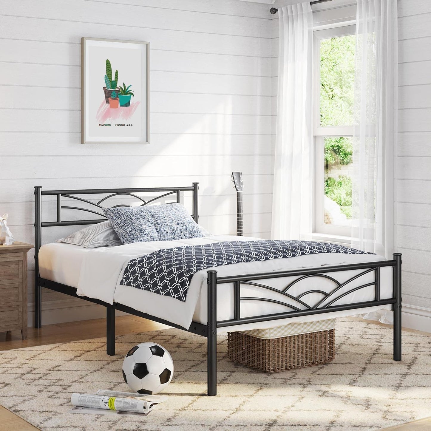 3ft Single Bed Frame, Strong Iron Platform Bed, Metal Slatted Bed for Bedrooms