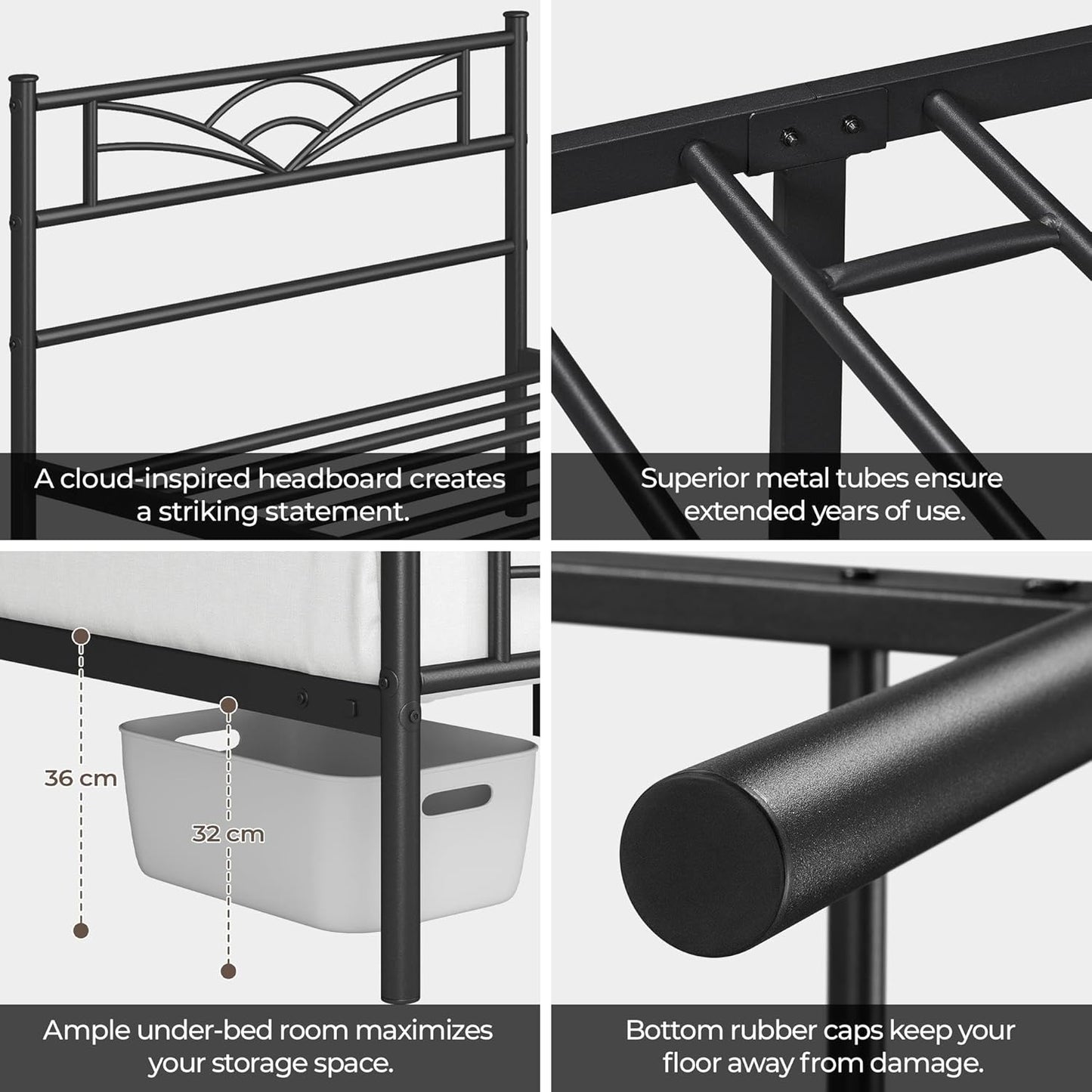 3ft Single Bed Frame, Strong Iron Platform Bed, Metal Slatted Bed for Bedrooms